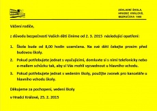 Zabezpečení školy od 2. března 2015