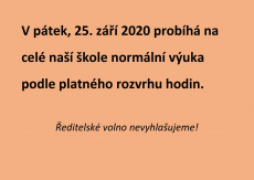 Výuka v pátek, 25.9.2020