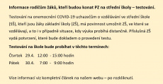 Testování žáků, kteří budou konat PZ na střední školy 