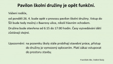 Pavilon školní družiny je opět funkční.