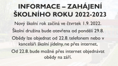 INFORMACE – ZAHÁJENÍ ŠKOLNÍHO ROKU 2022-2023